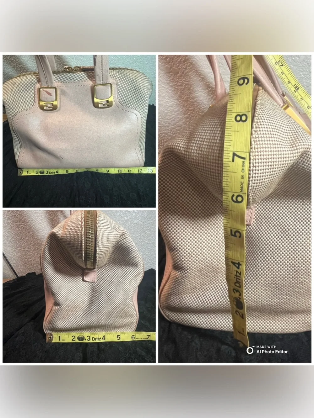 Fendi Chameleon Large Tote Bag 8BL114 Pink Leather Beige Canvas 2-Way Satchel